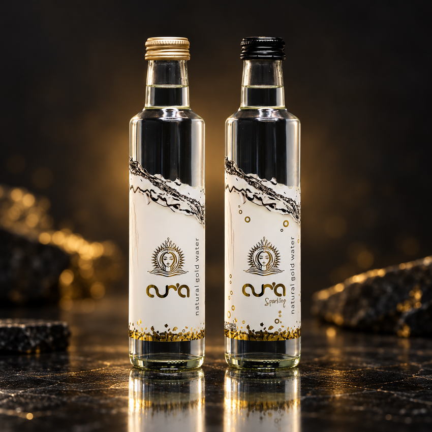 AUR’A 330 mL still and sparkling bottles side by side