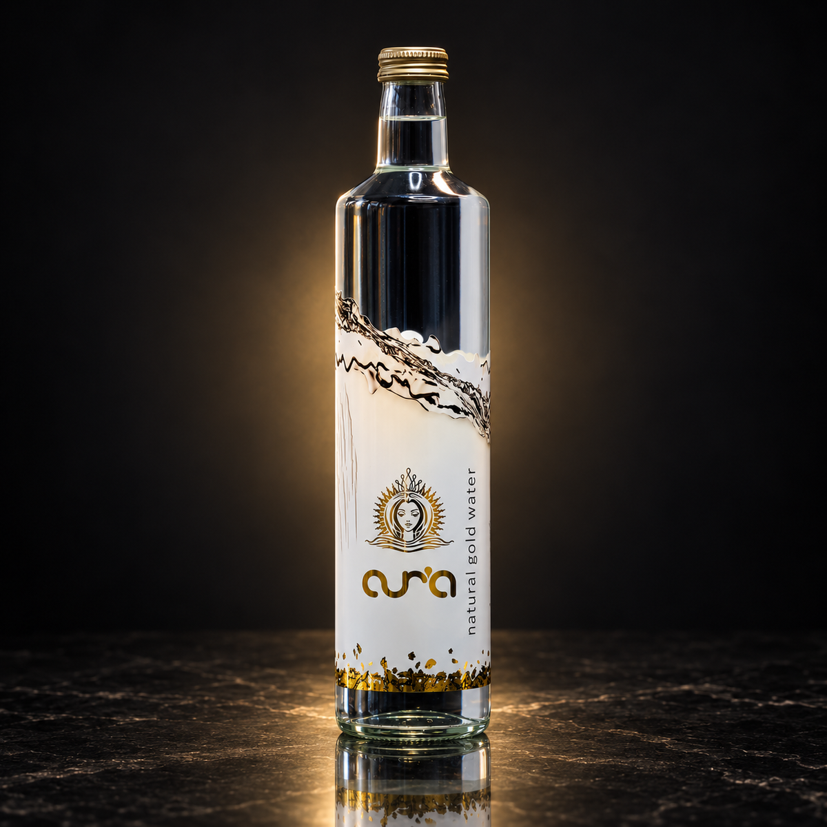 AUR’A 750 mL still water in glass, gold cap