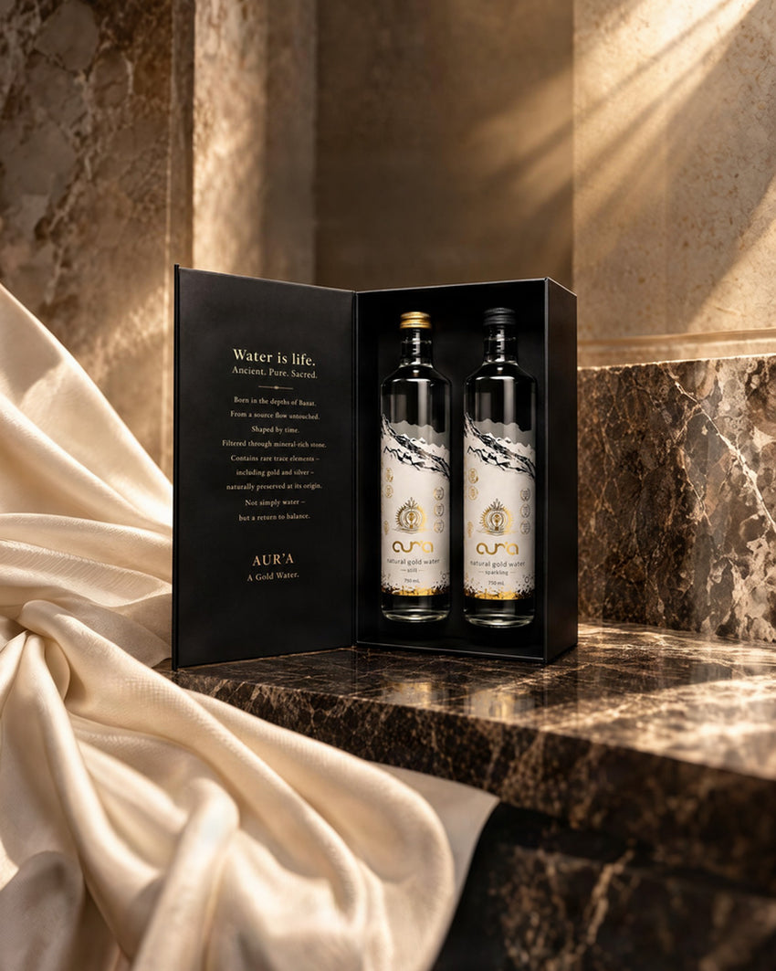 The AUR'A Gift Box with one still and one sparkling 750 ml bottle